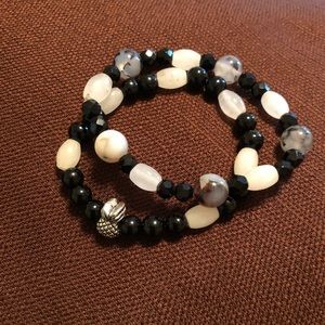 Set Genuine Stone Bracelets. Handmade. Elastic.